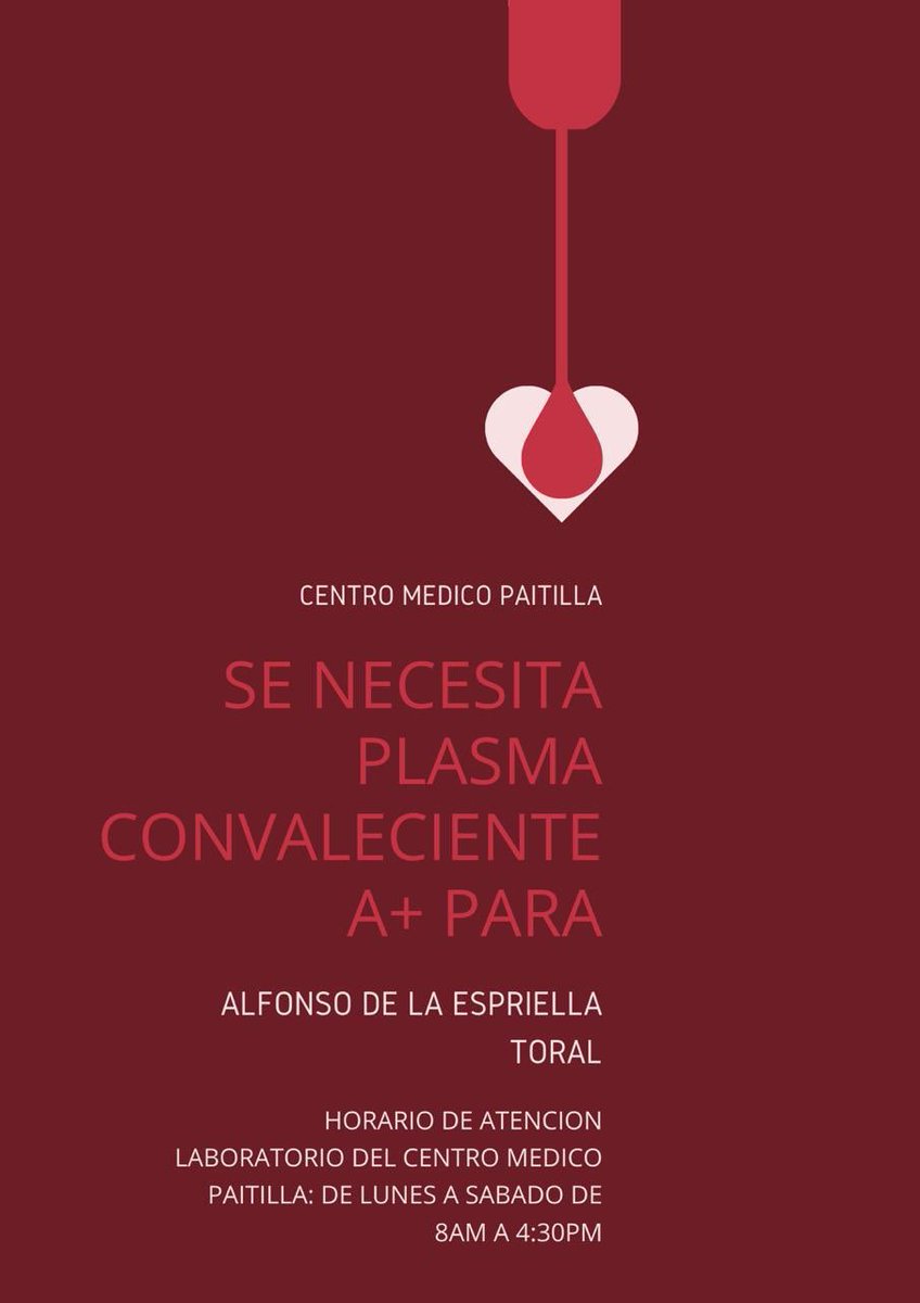 Se solicita plasma convaleciente