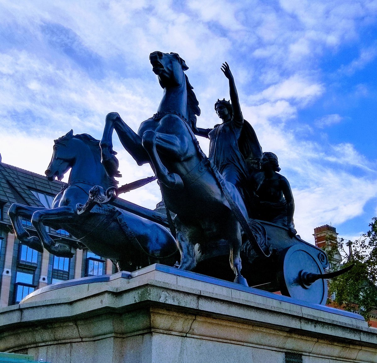 Thomas Thornycroft worked on this sculpture - called "Boadicea And Her Daughters" from 1856 until shortly before his death in 1885, and his son continued the work. It was not erected in its current position until 1902.  #womenstatues