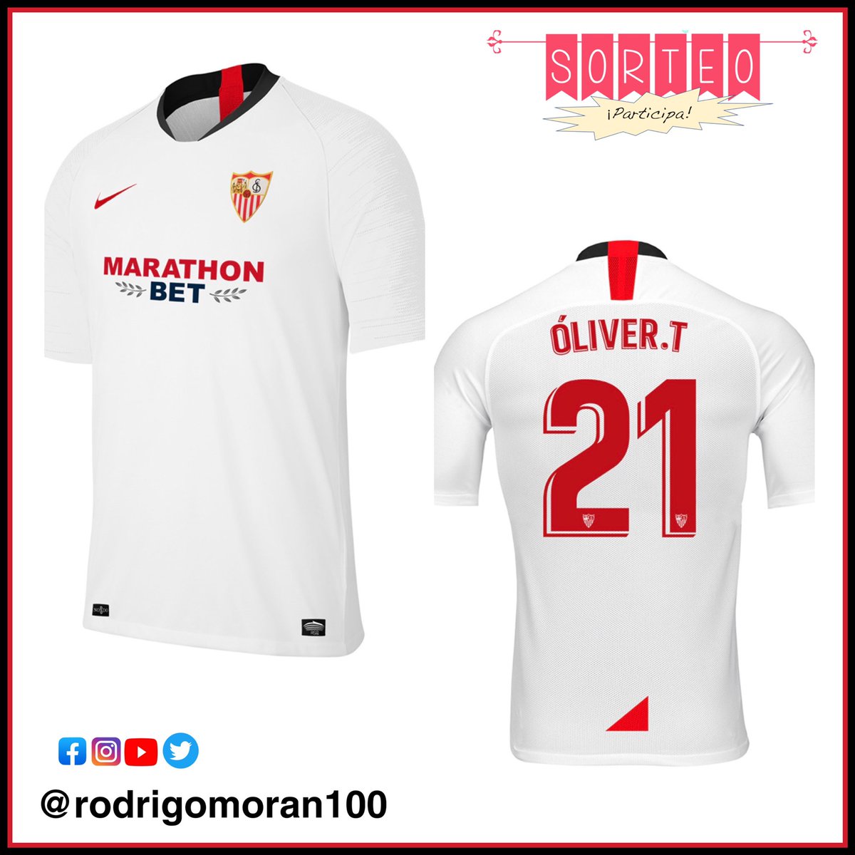 🔥SORTEO CAMISETA🔥

Celebramos inicio temporada 20/21 con regalazo

Camiseta de Oliver Torres ( <a href="/SevillaFC/">Sevilla Fútbol Club</a> ), MVP extremeño 19/20 

¡ Muy fácil ! 

1️⃣ RT a este TUIT para compartir
2️⃣ Sigue cuentas:

👉🏽 <a href="/olitorres10/">Óliver Torres Muñoz</a> 
👉🏽 @rodrigomoran100

Hasta 08/09/20

#SorteoDiadeExtremadura