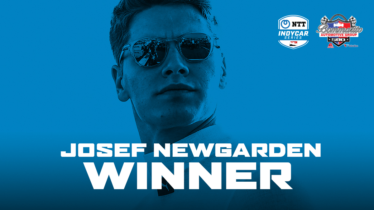 .@josefnewgarden takes the checkered flag for Race 2 of the #Bommarito500 doubleheader weekend at @WWTRaceway.
#INDYCAR // @Team_Penske https://t.co/JeTM2LGbUp
