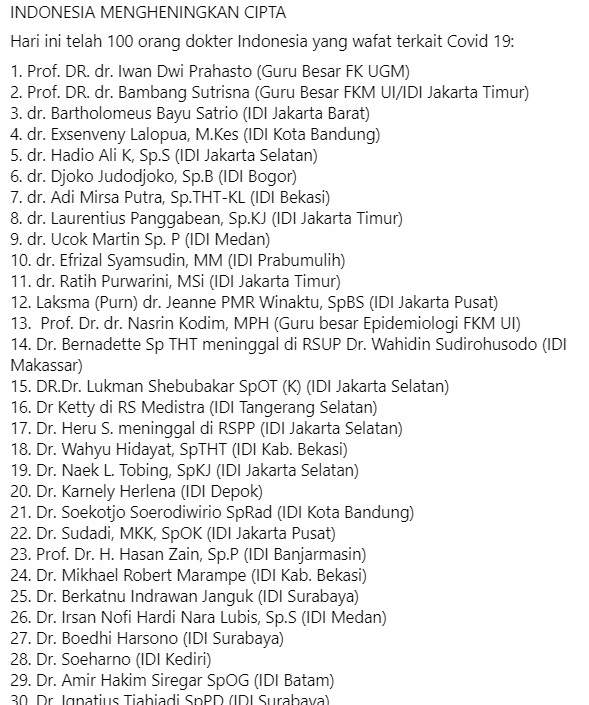 podoradong's tweet photo. Untuk sobat podo ora dong semua

Mari sempatkan berdoa untuk para dokter yang telah wafat akibat pendemo corona

Nyawa adalah nyawa

Bukan sekedar angka

Atau pandainya asumsi konspirasi 

Jadikan mereka yang wafat, adalah syuhada karena berjuang demi nyawa yang lain

Al Fatihah https://t.co/YmTs3cdby3