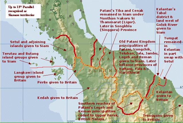 Then British bahagikan negeri-negeri utara dengan Siam pada tahun 1909 : British ambik Perlis, Kedah, Kelantan & Terengganu; Siam ambik Setul & Patani. So katakan British tak mai, mungkin negeri2 utara ini akan kekal di bawah Siam (tukar nama jadi Thailand pada tahun 1939).