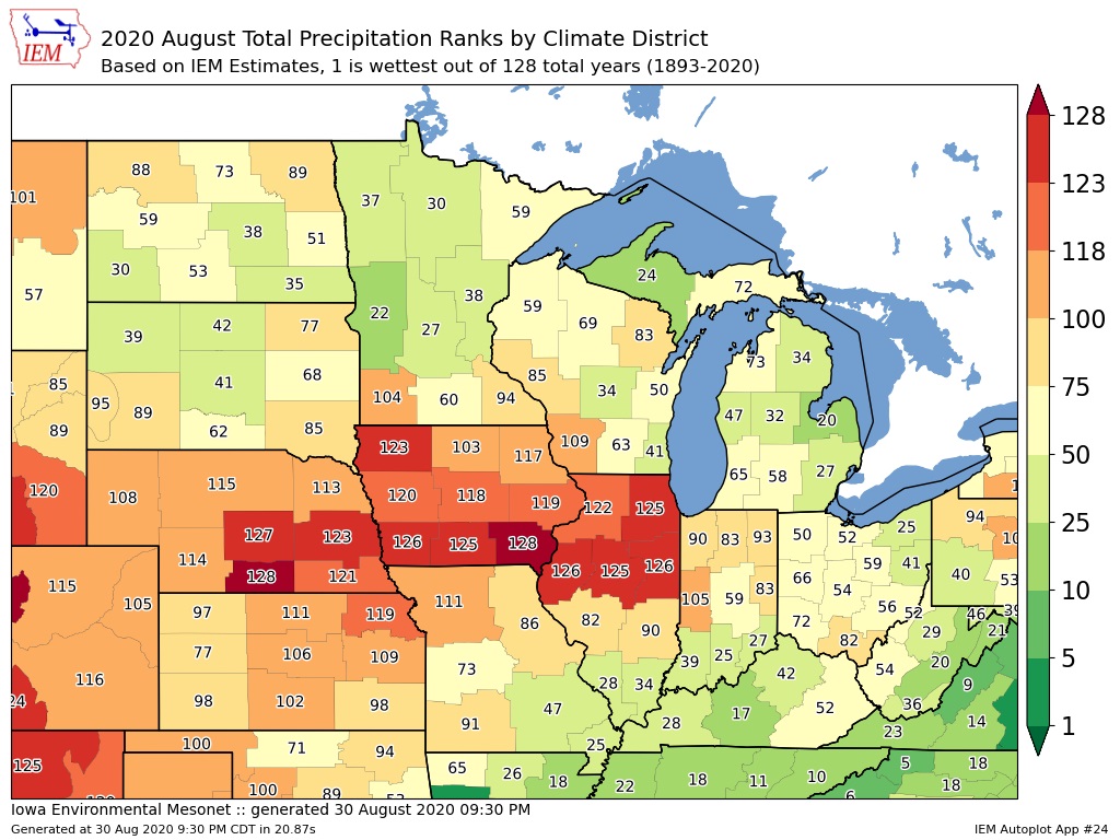 EthanSmidt32's tweet photo. Well....having the driest August in the last 128 years is.....not great. But, only one way to go from here! The only rain we had at the house all month was a tenth that came sideways during the #derecho        #iawx https://t.co/Mel76Zfnuj