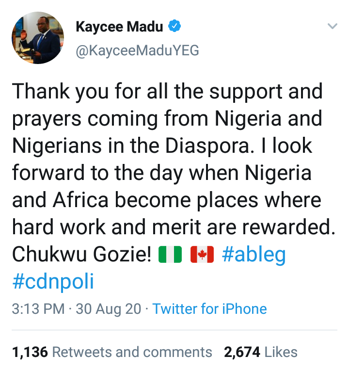 JAJA WACHUKWU VS. MAITAMA SULE: WHEN MERIT MATTERED IN NIGERIAIn his appreciation message to Nigerians at home & in diaspora, for their support & prayers over his appointment as Justice Minister & Solicitor-General of Alberta, a province in Canada, our own  @KayceeMaduYEG wrote: