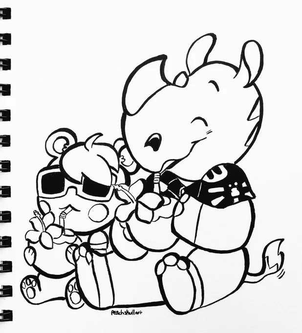 Two of my favorite villagers, chillin' at the beach ? 
#acnh #AnimalCrossingNewHorizons #hornsby #marshal #traditionalart 