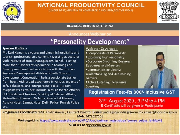 JKSingh_NPC's tweet image. Join today&apos;s #NPC_INDIA_GOV webinar on #personality_development, 3 pm. Register npcindia.gov.in/NPC/user/webin… 
@AIUIndia @RGU1984 @BCCLofficial @TripuraUnivers2 @ugc_india @airnewsalerts @AICTE_INDIA @AllCBSENews @UUDehradun @shardauniv @GalgotiasUni @nitpatna @PatnaUnversity @PuneUniv