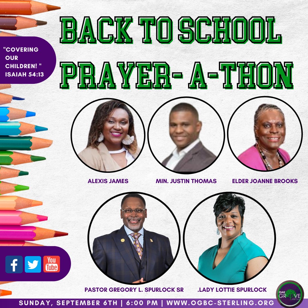 OGBC_Sterling's tweet photo. Tag a student or an educator below!⬇️

Mark your calendars!📆 Next Sunday (9/6) at 6:00 PM we will be praying God’s protection over the 2020-2021 school year! 

Tune in on our Facebook, YouTube, and Twitter page to join our Back to School Prayer-A-Thon! #OGBC https://t.co/hUvCrTZvcH