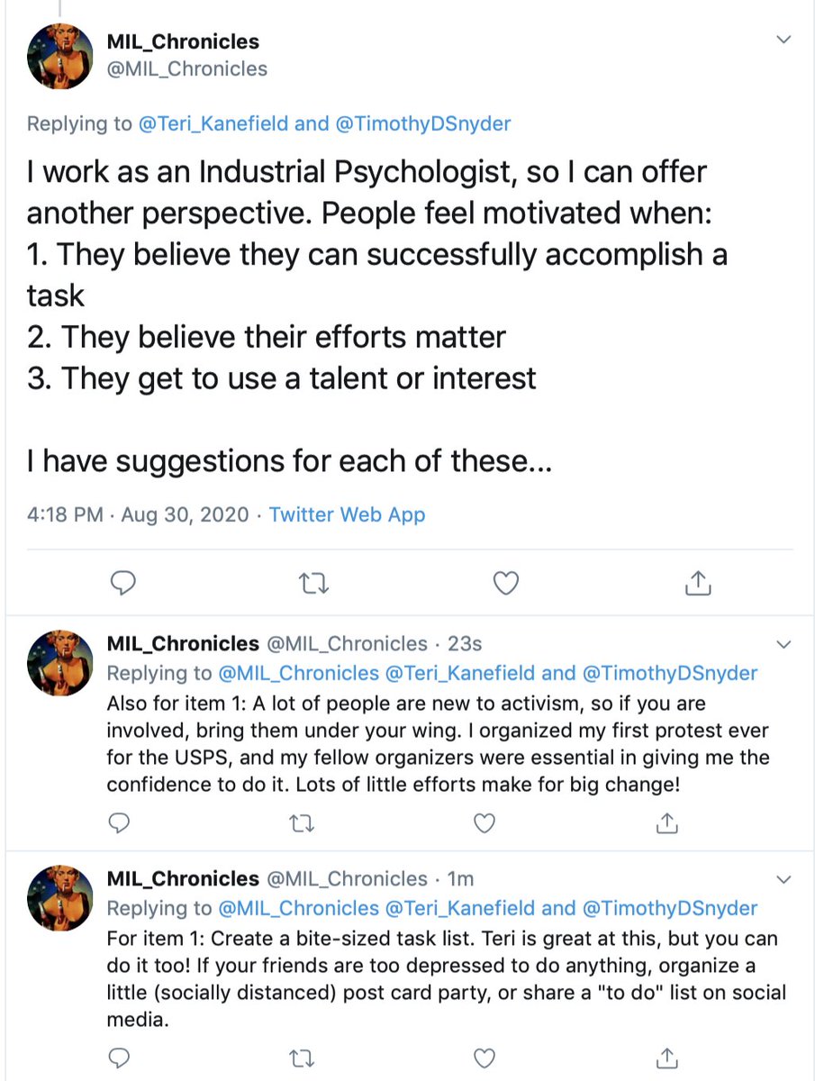 Doing these three tweets as a screenshot so I can include them all h/t  @MIL_ChroniclesI aways appreciate perspective from outside my area of expertise.1 and 2 explain why the doomsaying and attributing super powers to Trump causes people to sink into despair. . . .