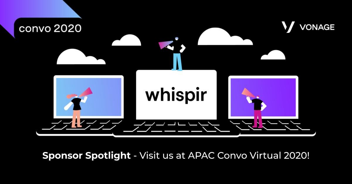 whispir's tweet photo. We are please to announce @whispir will participating at this years @Vonage Convo Virtual 2020!

Visit us at our showcase on 17 September 2020 from:
11:30 am – 3:30 pm SGT
1:30 pm – 5:30 pm AEST
9 am – 1 pm IST

Find out more and register here: https://t.co/gn0YT9tDhy https://t.co/86ad3RT9FV