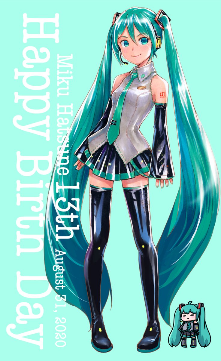 初音ミク「Happy Birthday MIKU!!!¶(⁄•˅̮•∖)⁋?
#初音ミク生」|MayoRiyo まよりよのイラスト