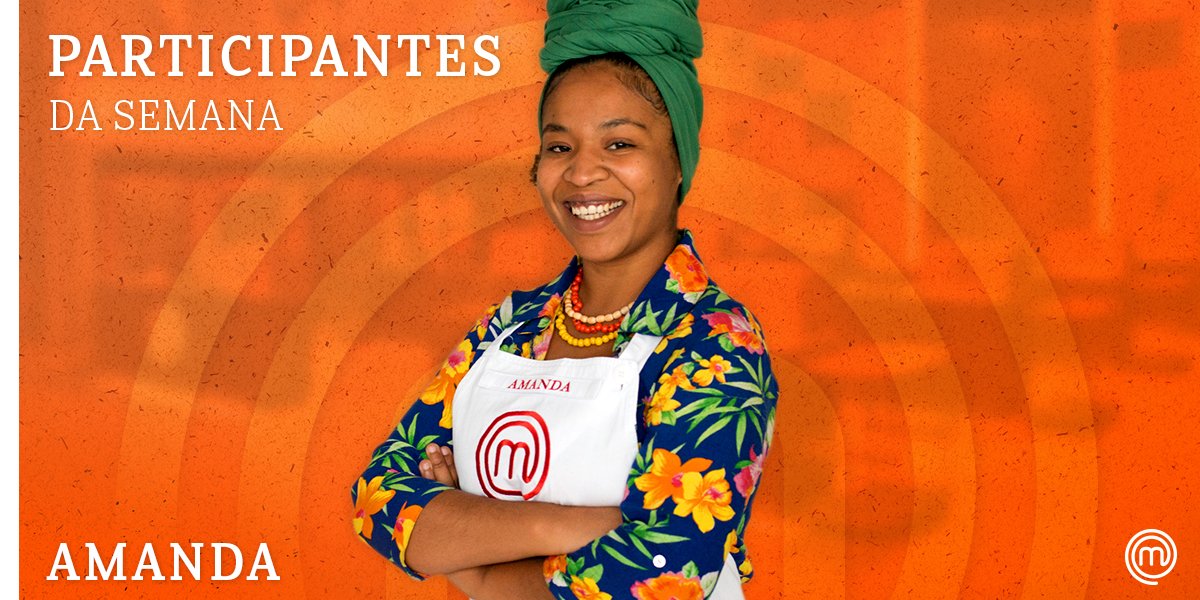 masterchefbr's tweet photo. Vamos conhecer os participantes que concorrem ao troféu de cozinheiro da semana? ✨
✅ Amanda (31): designer de biojóias, sua culinária reflete o mesmo cuidado do seu trabalho com as artes.
#MasterChefBR: terça, às 22h45, na @BandTV https://t.co/1OSlU4ClOo