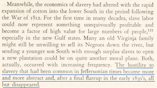 6. Historian Stanley Elkins, dlm bukunya “Slavery” (1976):PENENTANGAN terhadap PERBUDAKAN yg umum di era Jefferson (era Founding Fathers) MENGHILANG di awal tahun 1830-anGa heran sih, perbudakan di perkebunan kapas menghasilkan $$$$$