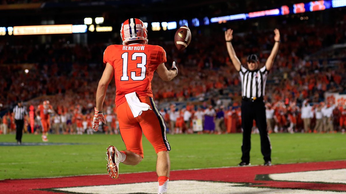 "Big Game Hunter" made a career of making big plays in bigger moments. An original walk-on who earned a scholarship in 2015, Renfrow made some of the clutches plays in Clemson history. No player in college football history has more TD catches in College Football Playoff games.