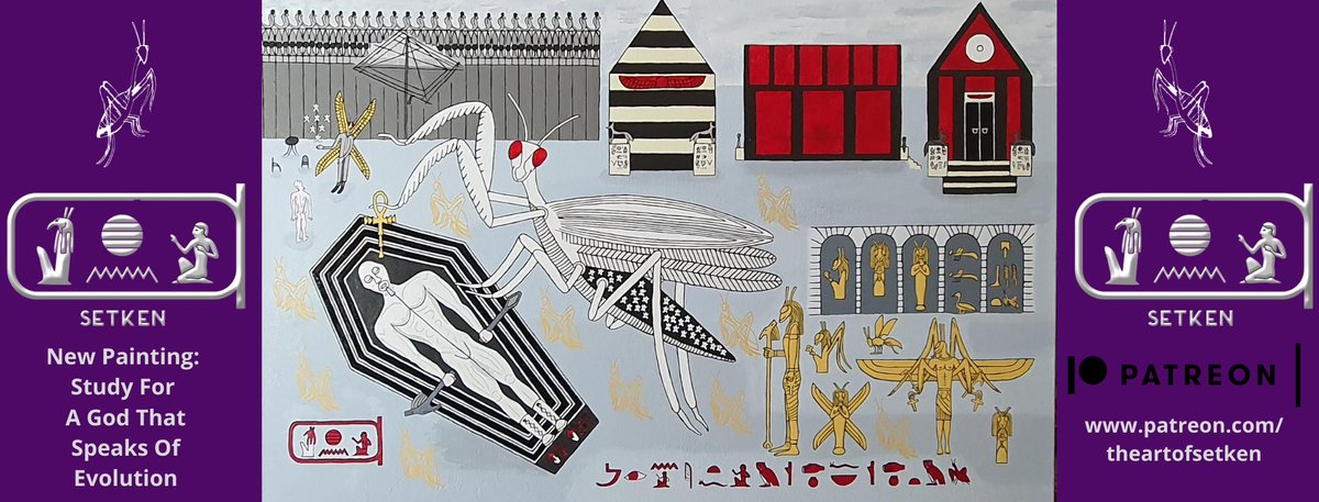 SetkenMelbourne's tweet image. My new painting Study For A God That Speaks Of Evolution is my fifth work to feature the Netjer Abyt, a not so well known god of Ancient Egypt.
Study For A God That Speaks Of Evolution
Acrylic on canvas
30&quot; x 20&quot;
August 2020
#netjer #kemetic #hieroglyphs #abyt #prayingmantisgod