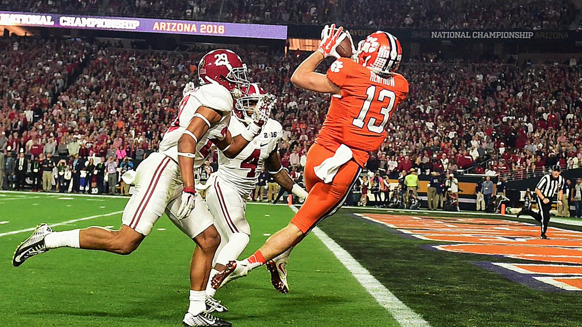 "Big Game Hunter" made a career of making big plays in bigger moments. An original walk-on who earned a scholarship in 2015, Renfrow made some of the clutches plays in Clemson history. No player in college football history has more TD catches in College Football Playoff games.