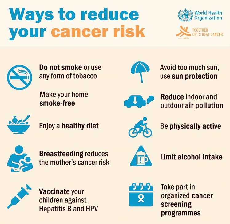 prodefkohima's tweet photo. Here are some ways to reduce your cancer risk. #StayHome #BePhysicallyActive Via:@WHO https://t.co/0oINeBs5pB