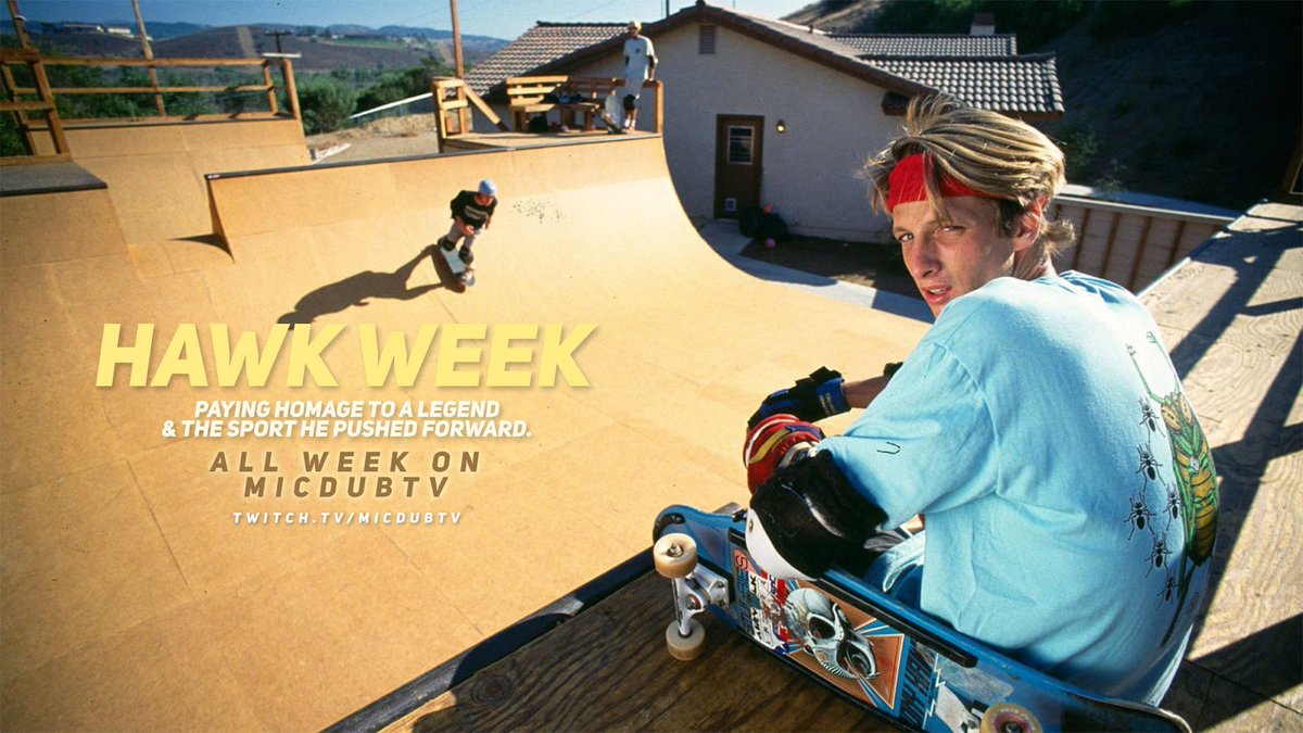 MicDubTV's tweet image. It's #HawkWeek on MicDubTV!

@tonyhawk was one of my biggest heroes growing up. So, this week, we pay homage to his legend &amp;amp; to the sport that he revolutionized. All leading up to #TonyHawkProSkater 1+2 on Friday! Hope to see you all in chat! 🤙🏾

🛹 twitch.tv/MicDubTV