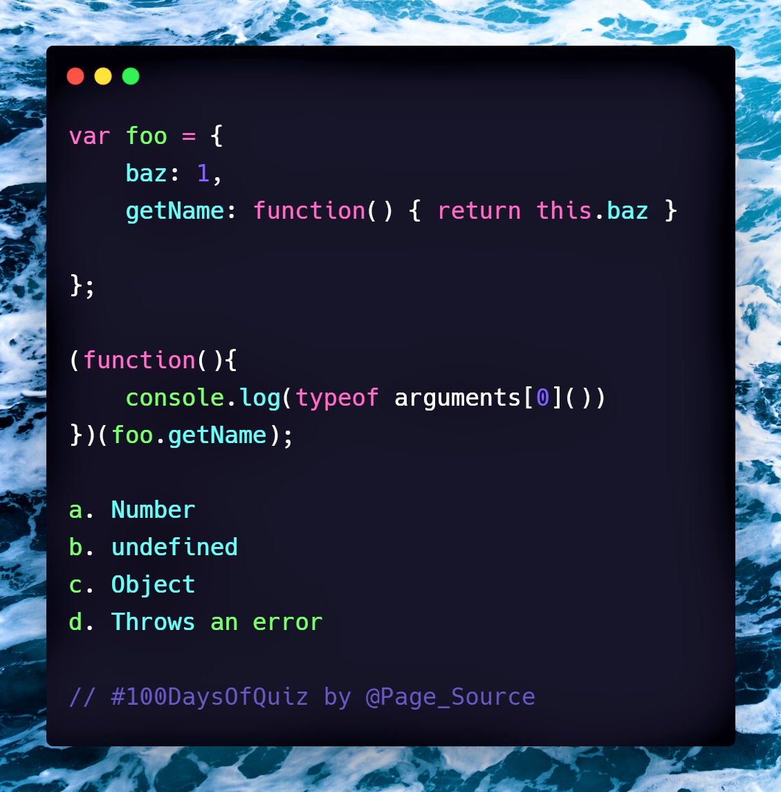  Day 30 Question in  #JavaScript 100 Days Of Quiz What is logged in the console for this code?  Follow this thread for all questions  #100DaysOfCode  #100DaysOfQuiz  #WebDeveloper  #WebDevelopment  #DEVCommunity