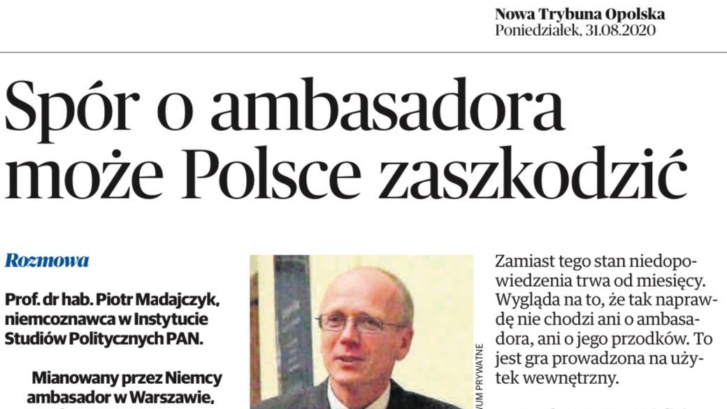 sbalcerac's tweet photo. Niemcy rzucają na front kolejnych lobbystów. W gazecie niemieckiego koncernu Verlagsgruppe Passau peroruje Piotr Madajczyk, który zasiadał z latach 2010-15 w radzie naukowej niemieckiej fundacji pielęgnującej pamięć o "niesprawiedliwym wysiedleniu Niemców" po II WŚ. https://t.co/2WCexDKXm2