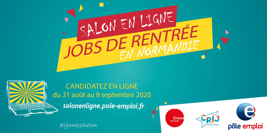 J𝐎𝐁𝐒 𝐃𝐄 𝐑𝐄𝐍𝐓𝐑𝐄́𝐄, C'est parti ! 
@crijnormandie et @Poleemploi_Ndie organisent un salon en ligne en partenariat avec le <a href="/Crous_Normandie/">Crous_Normandie</a> du 31 août au 08 septembre 2020 ! 
Accéder aux offres d'#emploi, candidater, c'est par ici 👉 bit.ly/31Frxhl