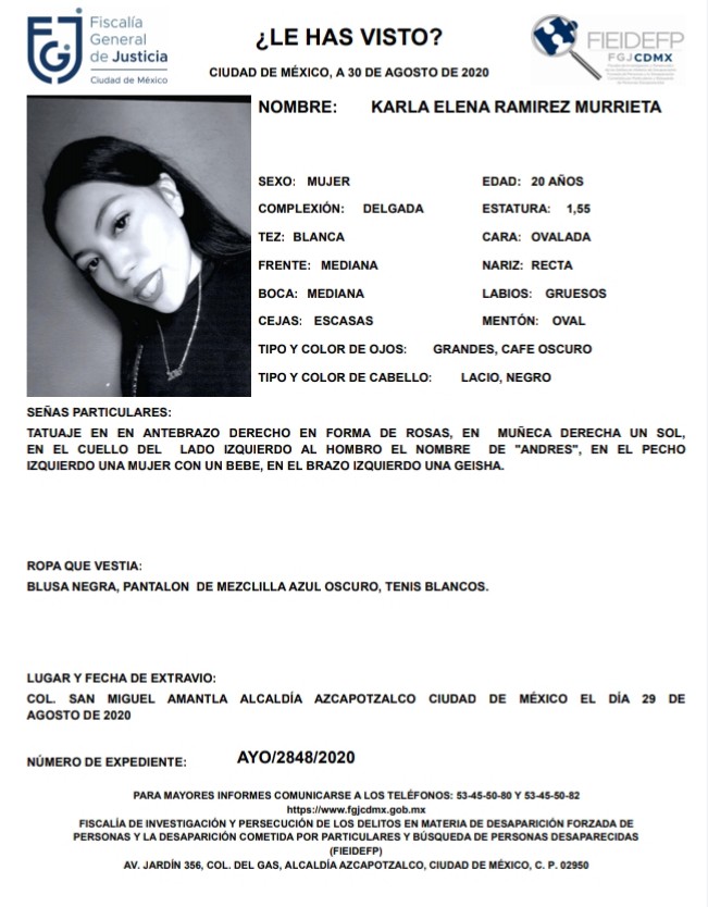COBUPEM on Twitter: "Solicitamos de tu apoyo en difusión para dar pronta  localización a Karla Elena Ramírez Murrieta, comunícate a los teléfonos de  COBUPEM 800 216 0361, 800 509 0927 o los