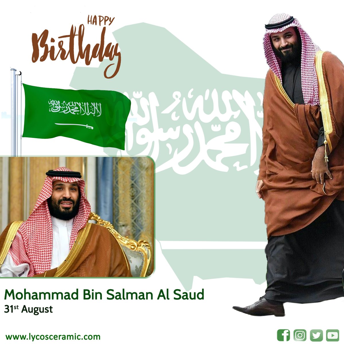 Happy Birthday to Crown Prince of Saudi Arabia Mr. Mohammad Bin Salman Al Saud
lycosceramic.com
.
.
#CrownPrinceofSaudiArabia
#MohammadBinSalmanAlSaud #HappyBirthdayMohammadBinSalmanAlSaud #MohammadBinSalmanAlSaudBirthday #LycosCeramic #Lycos