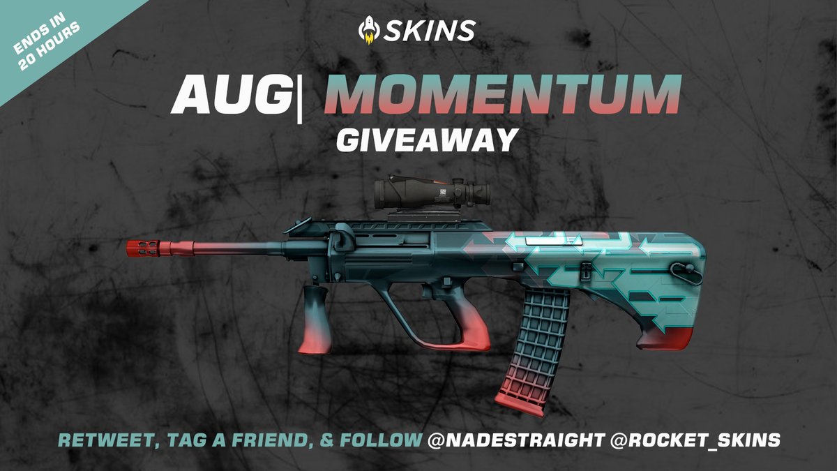 Nadeaways's tweet photo. AUG MOMENTUM GIVEAWAY! 

To enter: 

🅰️ - Retweet + Tag a friend
🅱️ - Follow @Rocket_Skins and @Nadestraight 

Ends in 20 hours! #CSGO #CSGOSkin #CSGOGiveaway https://t.co/YLVq9HnxQ6