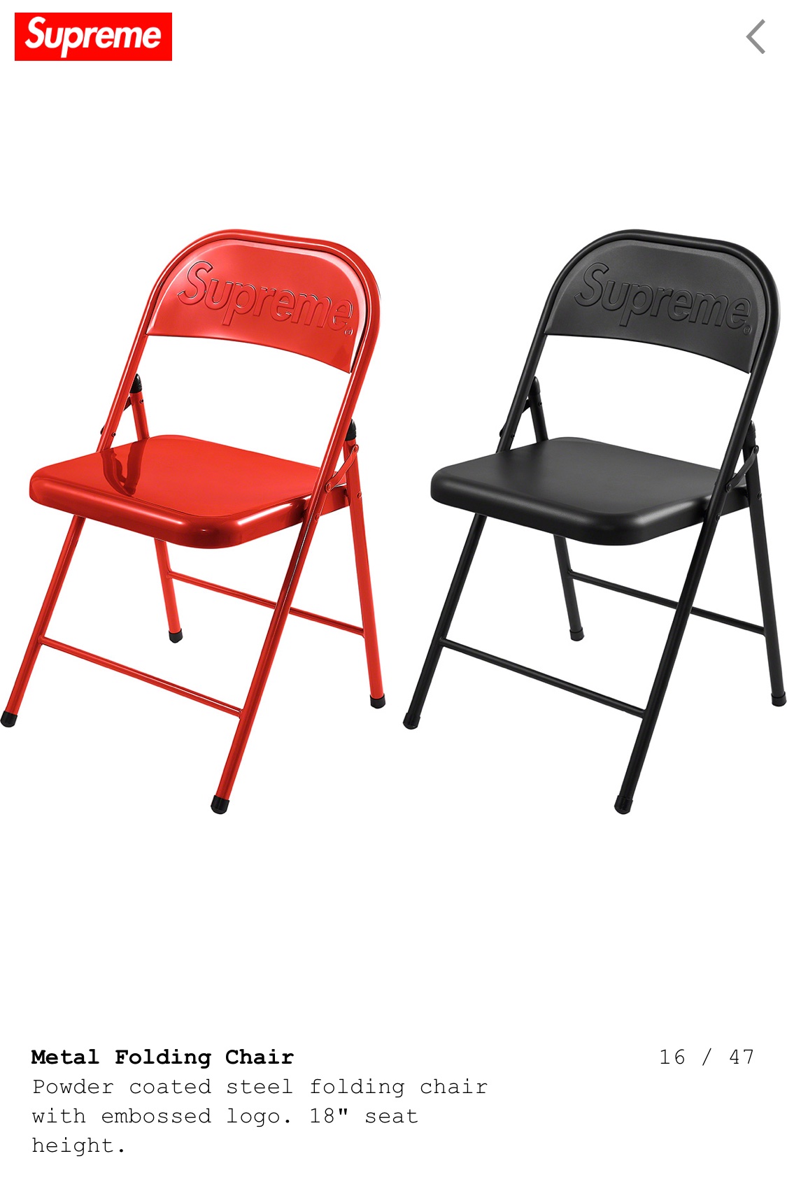 正規認証品!新規格 シュプリーム Supreme Metal Folding Chair tdh