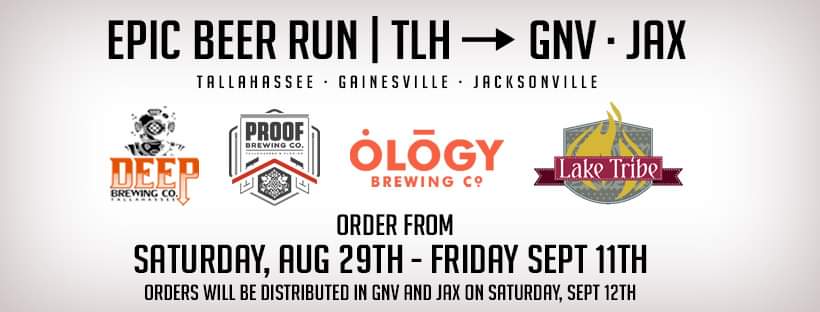 🚨 ANNOUNCEMENT: Next Epic Beer Run Set For Sept. 12th! 🚨

After 6 months of bringing your orders BACK to Tally, this time we're taking #TLHBeer TO our friends in #Jax &amp; #GNV. 

Sky's the limit, GNV/Jax. Come get this award-winning TLH beer! 🍻

Details: facebook.com/events/s/epic-…