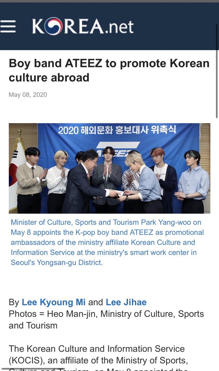 Being chosen as 2020 Korean Culture Ambassadors (successors of their idol group friends, Stray Kids who represented 2019.)  http://www.korea.net/NewsFocus/Culture/view?articleId=185394