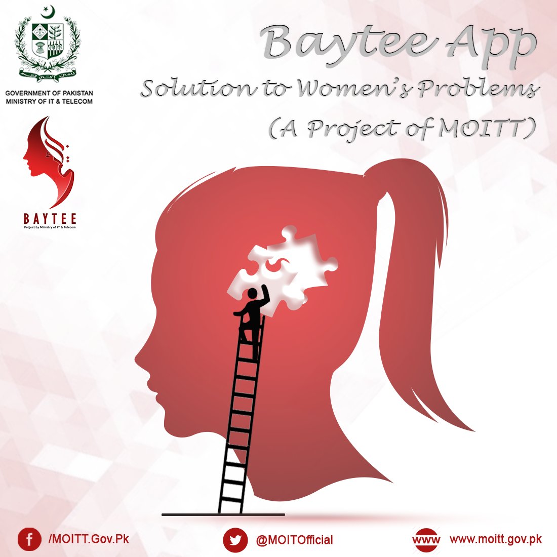 MoitOfficial's tweet photo. Baytee APP for #WomenEmpowerment:

Provides women rights education, legal aid, information on healthcare services, jobs, nearby hostels, business and scholarship opportunities, and more useful information for women.

Download Now: https://t.co/9gYX9iWYxQ

#Baytee #DigitalPakistan https://t.co/HuGf75m6CH