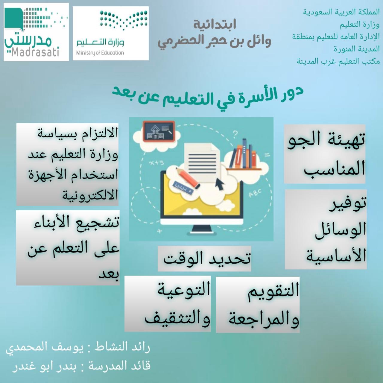 مدرسة وائل بن حجر الحضرمي بالمدينة On Twitter دور الأسرة في التعليم عن بعد