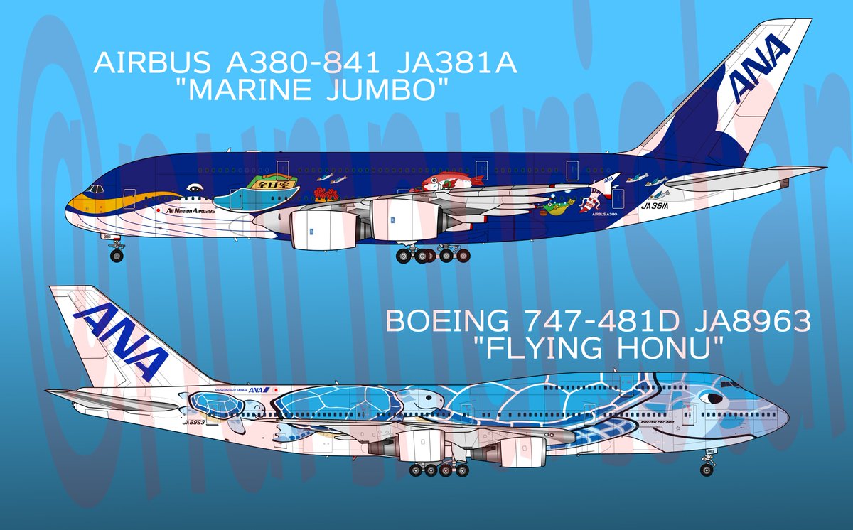 紺碧のひなふらい A Twitter マリンジャンボとフライングホヌ Anaの大型機スペマは機体いっぱいに描かれていて見る人を楽しませますね 何かを根本的に間違えた気がする