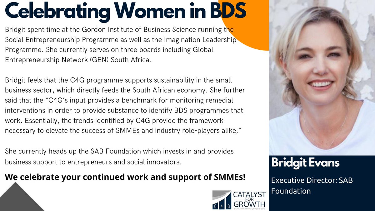C4G is celebrating women in the SMME support space this August. Meet Bridgit Evans . #womensmonth2020 #smallbusinesssupport