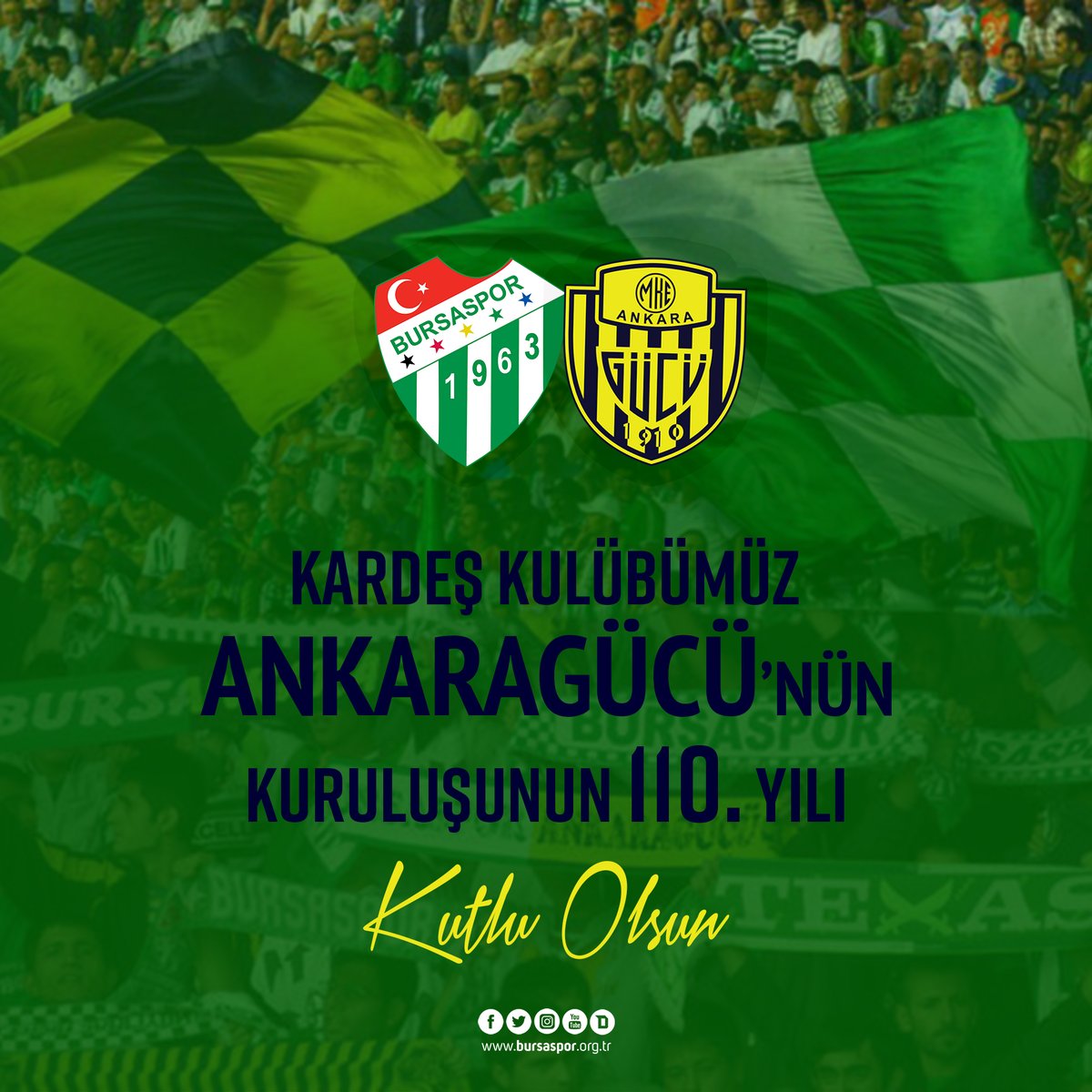 Kardeş kulübümüz Ankaragücü'nün kuruluşunun 110. yılı kutlu olsun. 
#Ankaragücü110Yaşında