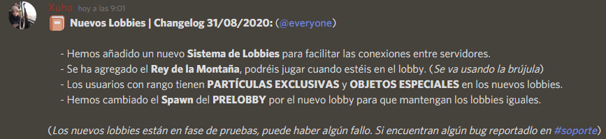 Changelog 31/08/2020: