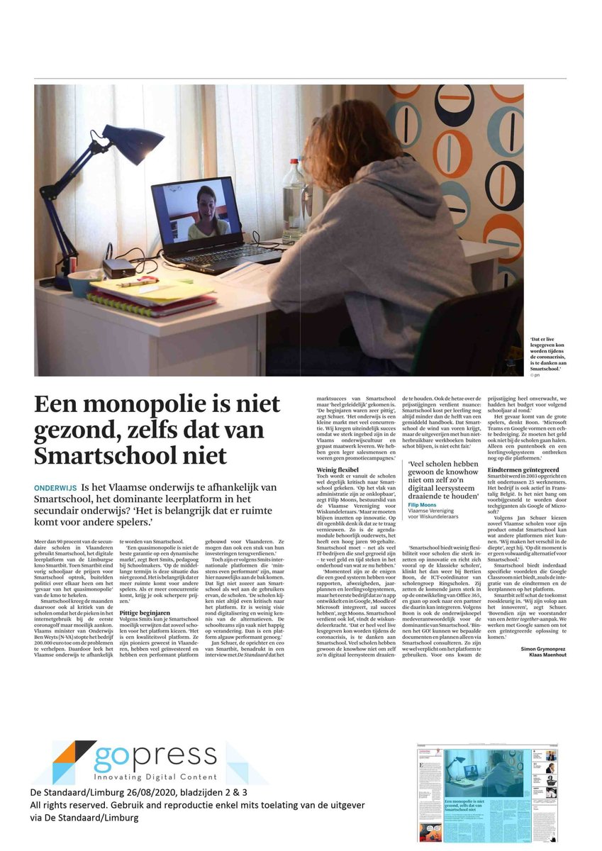 Monopolie van <a href="/smartschool/">Smartschool</a>? Ja en dat is niet goed, maar de markt is vrij.
Biedt @GO_onderwijs leerplannen exclusief via Smartschool aan? Ja en dat is niet goed, maar houdt monopolie in de hand.