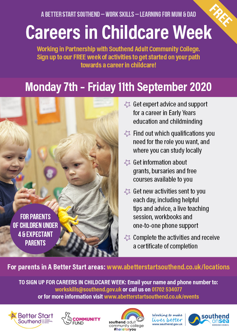 Save the date...
Careers in Childcare week with <a href="/ABSSouthend/">A Better Start Southend</a> and SACC runs from Monday 7th - Friday 11th September.

Parents will have the opportunity to find out how to get into childminding and nursery careers, what qualifications they might need and where to begin.
#careers