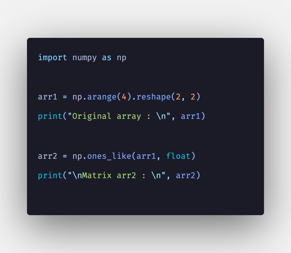 Python NumPy ones_like() Function Example

☞ bit.ly/2Espi7S

#python #programming