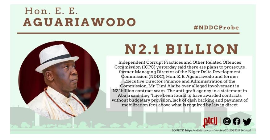 The allegations against Hon. E E Aguariawodo.He awarded contracts without a budgetary provision. He is also allegedly involved in a N2.1Bn contract scam at the  @NDDConline. @ICPC_PE  @officialEFCC #NDDCProbe