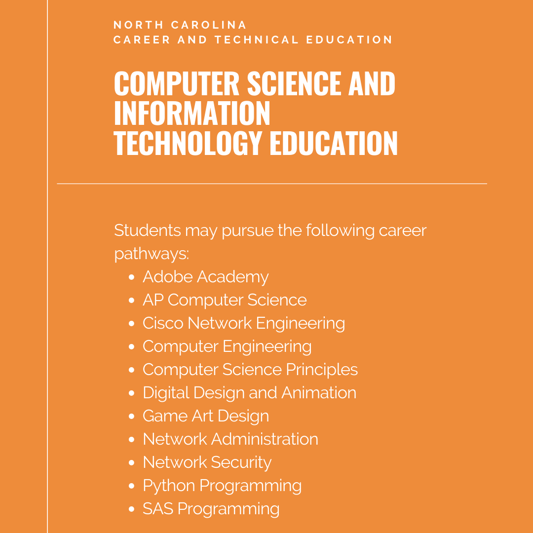 CTEforNC's tweet photo. @NCCSIT is focused on building linkages in information technology occupations for careers related to the design, development, support and management of hardware, software, multimedia and systems integration services. #CareerPathwayMonday #CTEforNC #CTE https://t.co/3lsvcIQ3J5