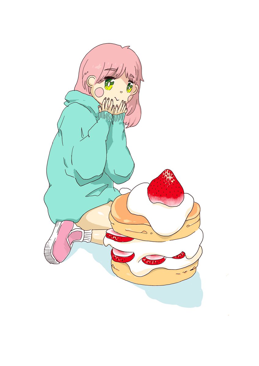 Riie イラスト イラストレーション いちご Illust Illustration 女の子 イラスト描いてみた 9 いちごパンケーキ食べたいなぁ