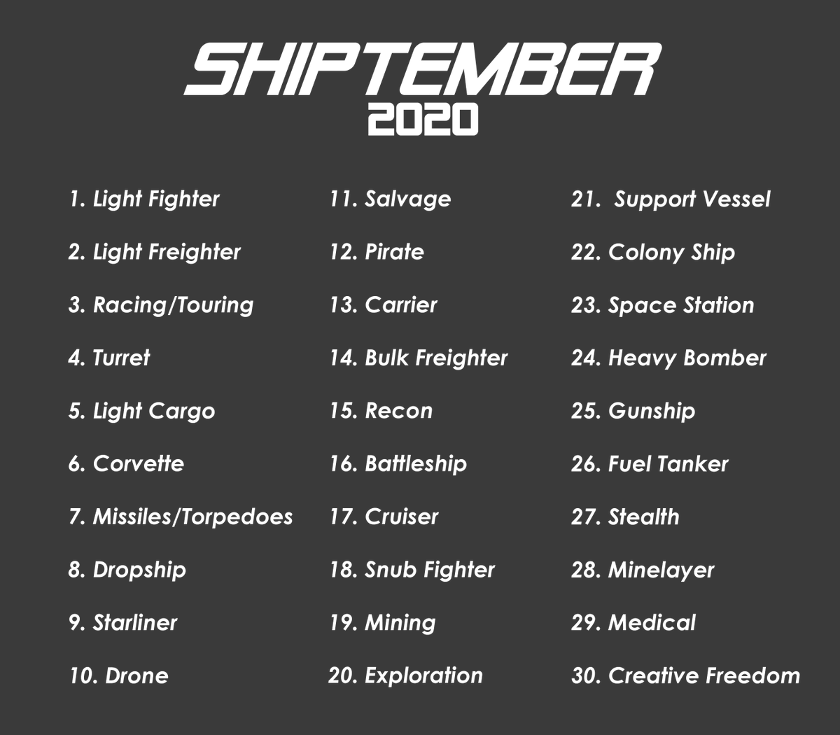 Shiptember 2019 Official Prompt List by beebesterart on DeviantArt