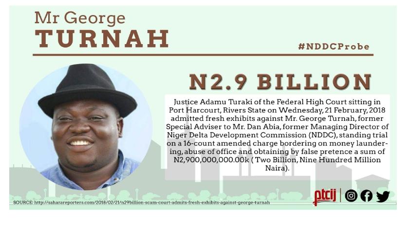 Allegations against Mr George Turnah.Special Adviser to Mr Dan Abia, a former MD of  @NDDCOnline, Mr George Turnah, was involved in money laundering. He was tried on a 16-count charge on money laundering, abuse of office and obtaining N2.9Bn by false pretence. #NDDCProbe