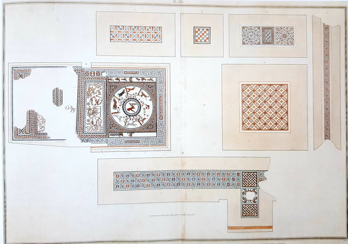 A number of mosaics from the Roman villa at Withington  #Gloucestershire were exposed in 1811-12 and recorded in exquisite detail by the antiquarian draughtsmen Samuel Lysons (pic) and Richard SmirkeJust as well. For most, this is the only record we have #MosaicMonday