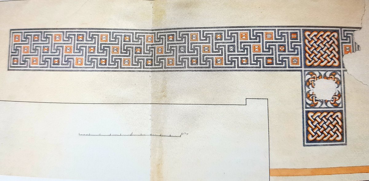 Engravings of 4th century Roman geometric polychrome mosaics uncovered between 1811-12 at Withington Gloucs, from drawings made in the field by Samuel Lysons and Richard Smirke, published in 1817 #MosaicMonday