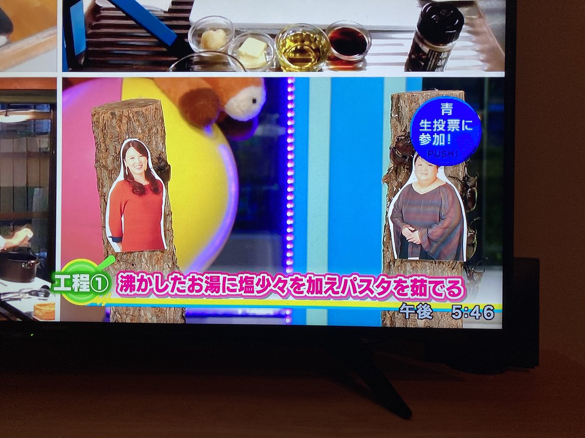 東京MX、リモート出演してるコメンテーターの演出で木の枝に写真貼り付けてるんだけど、そこにカブトムシがうじゃうじゃ動いてる