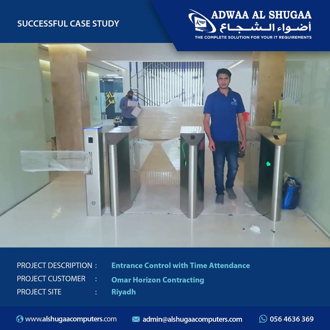 #CASESTUDY

Omar Horizon Contracting is a Saudi organization operating in Riyadh, is a fast growing company specialized in implementing MEP projects & constructions. We have offered #Flapbarrier and #Swingbarrier Gates-based solution for #EntranceControl with #TimeAttendance.