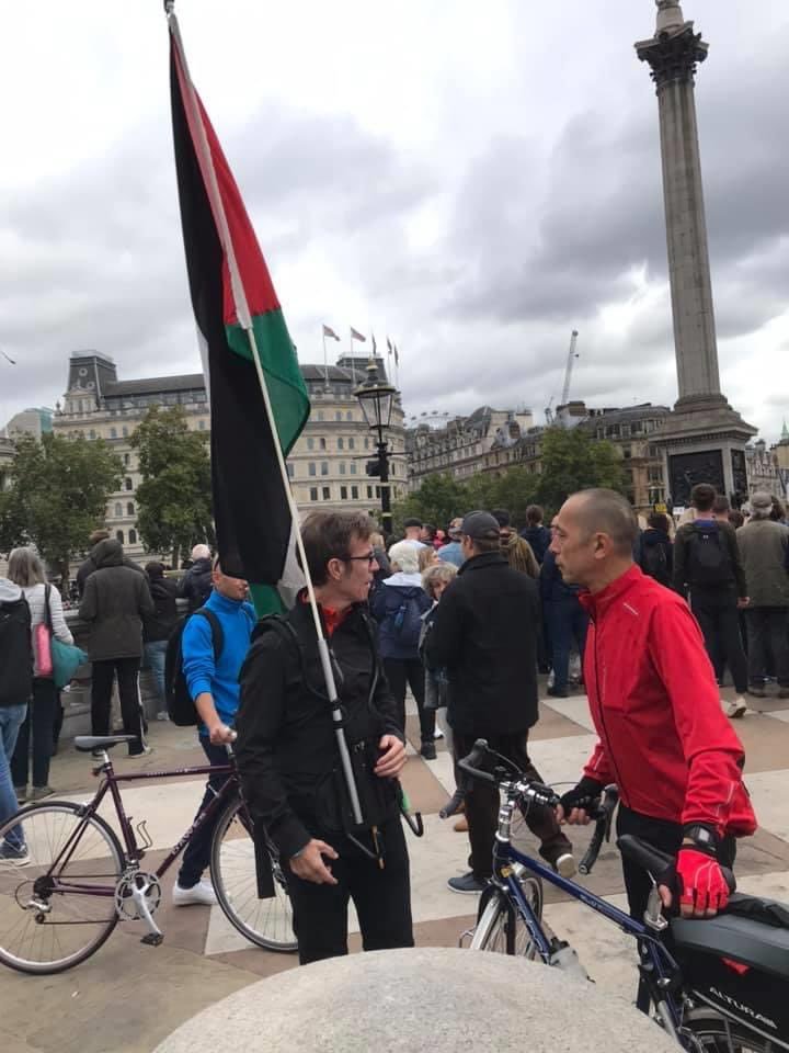 As was Simon Hindmarsh from Labour against the Witch hunt (on left with flag) - one of those who have been denying the Labour Party has an antisemitism problem...