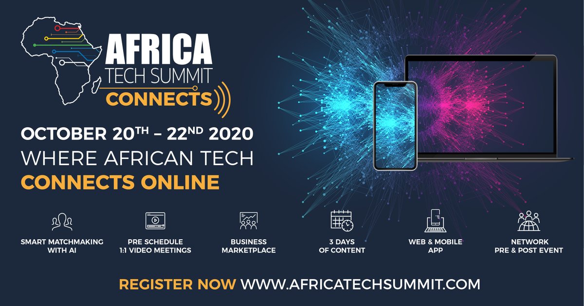 AfricaTechSMT's tweet image. Celebrating our 10th Summit &amp;amp; going virtual with Africa Tech Summit Connects. Connecting you to 500+ tech leaders, corporates, investors and innovative start-ups on your desktop &amp;amp; phone - October 20-22nd &amp;gt;&amp;gt; Find out more &amp;amp; register bit.ly/ATSConnectsOnl… #ATSConnects #tech